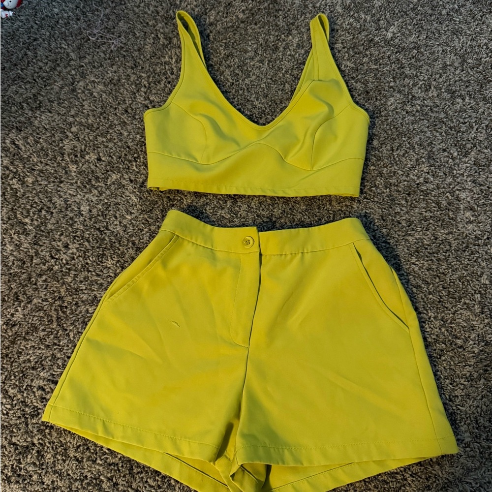 Yellow Crop Top and Shorts Set